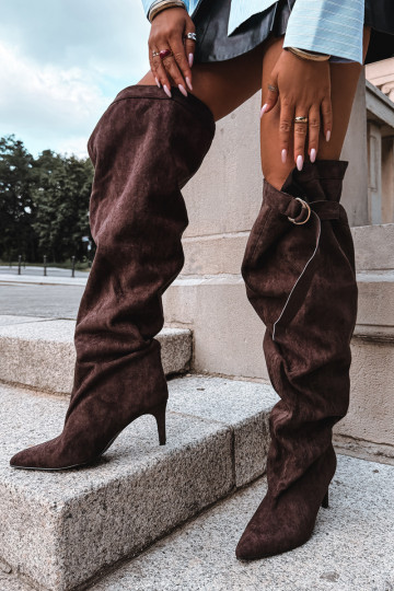 botas altas sin cordones para mujer con tacones en color chocolate Rosena
