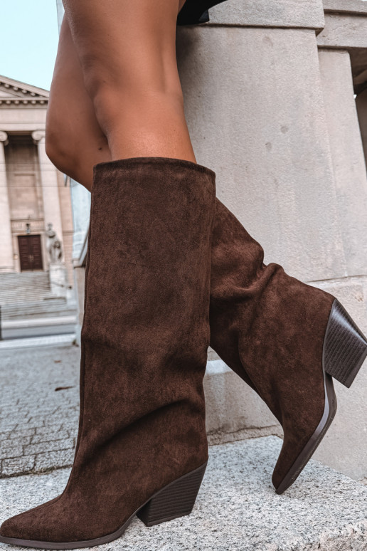 Botas altas sin cordones con tacón, puntiagudas, marrones Blenia