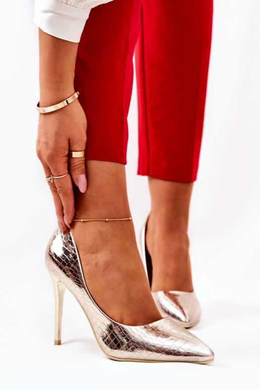 Zapatos de tacón alto con estampado de serpiente en color dorado Tissoria