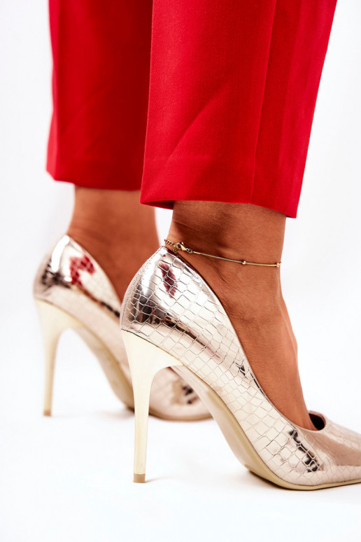 Zapatos de tacón alto con estampado de serpiente en color dorado Tissoria