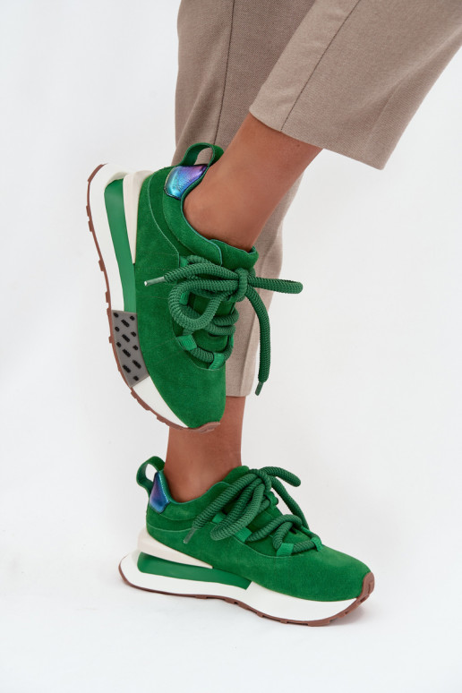 Zapatillas deportivas de mujer de ante sintético con plataforma y cordones gruesos en verde Artiker 55C0136