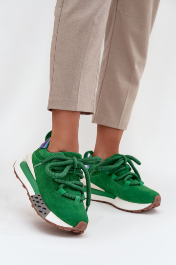 Zapatillas deportivas de mujer de ante sintético con plataforma y cordones gruesos en verde Artiker 55C0136 2