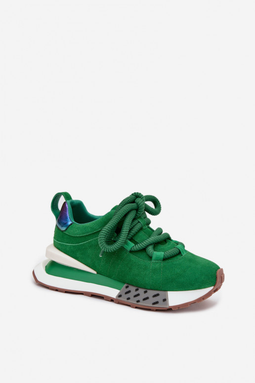 Zapatillas deportivas de mujer de ante sintético con plataforma y cordones gruesos en verde Artiker 55C0136