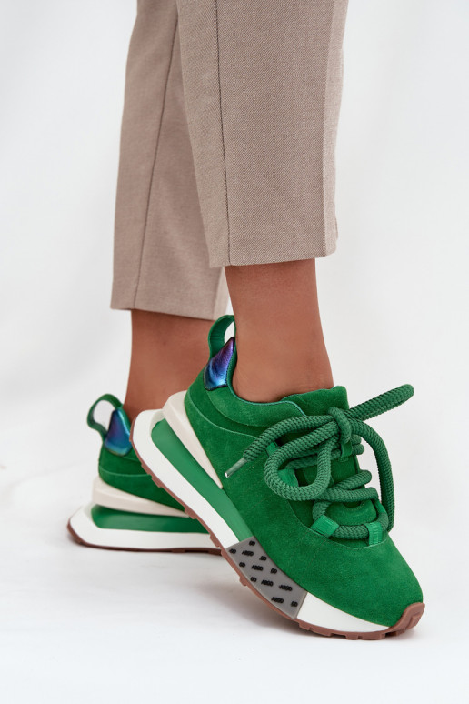Zapatillas deportivas de mujer de ante sintético con plataforma y cordones gruesos en verde Artiker 55C0136