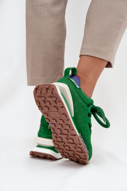 Zapatillas deportivas de mujer de ante sintético con plataforma y cordones gruesos en verde Artiker 55C0136