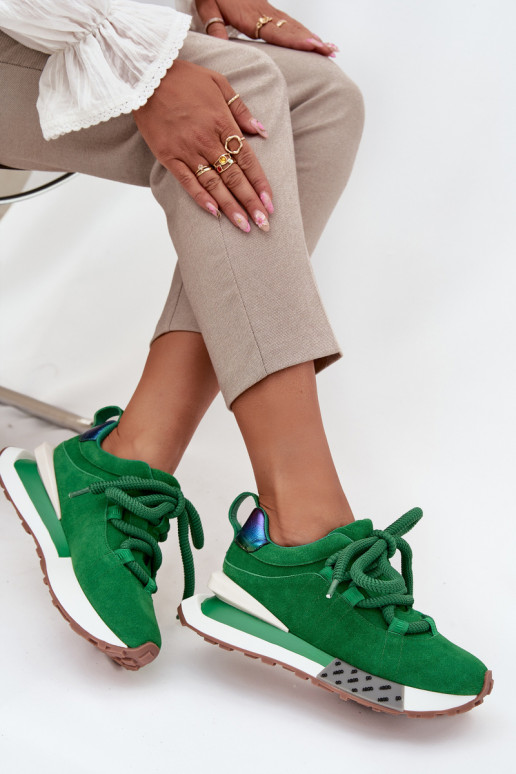 Zapatillas deportivas de mujer de ante sintético con plataforma y cordones gruesos en verde Artiker 55C0136