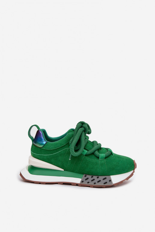 Zapatillas deportivas de mujer de ante sintético con plataforma y cordones gruesos en verde Artiker 55C0136