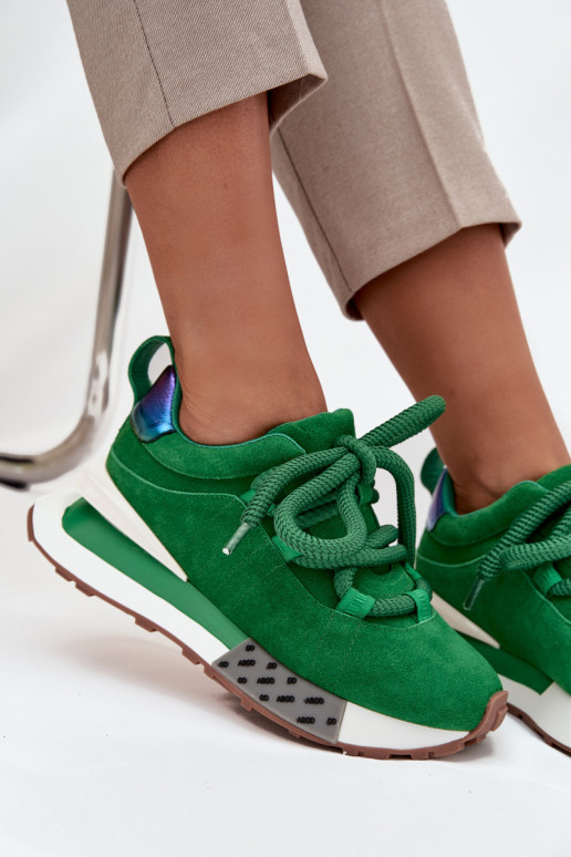 Zapatillas deportivas de mujer de ante sintético con plataforma y cordones gruesos en verde Artiker 55C0136