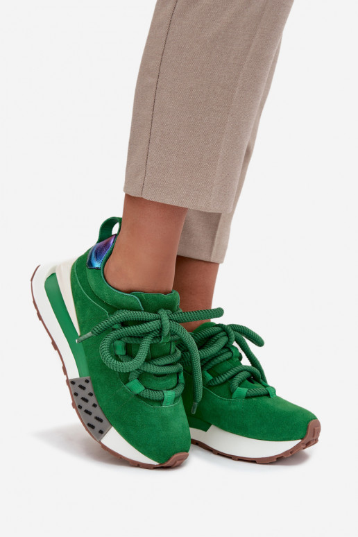 Zapatillas deportivas de mujer de ante sintético con plataforma y cordones gruesos en verde Artiker 55C0136