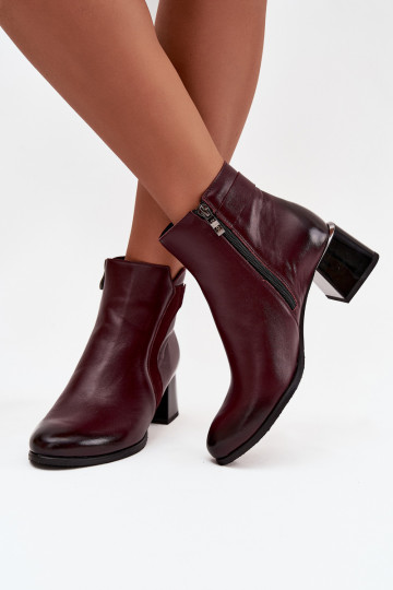 Botines de cuero para mujer con tacón en burdeos Zazoo 60563 2