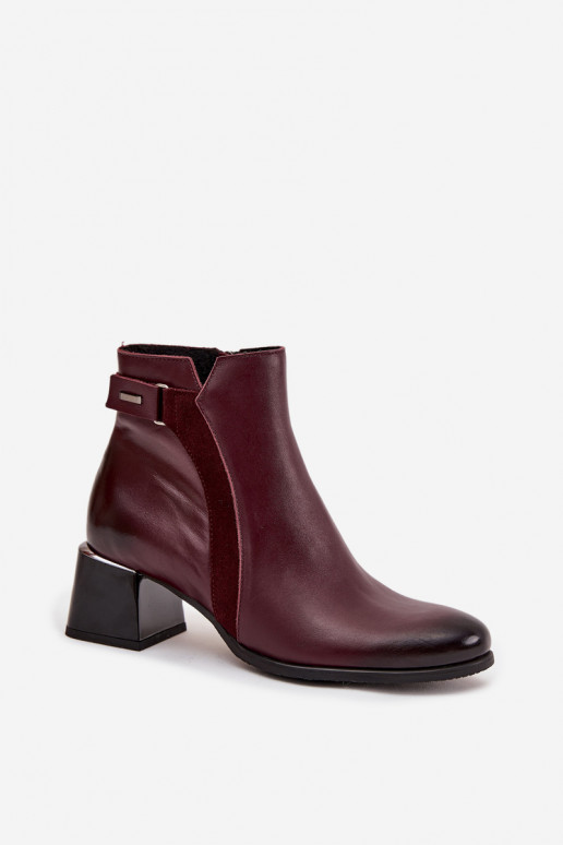 Botines de cuero para mujer con tacón en burdeos Zazoo 60563