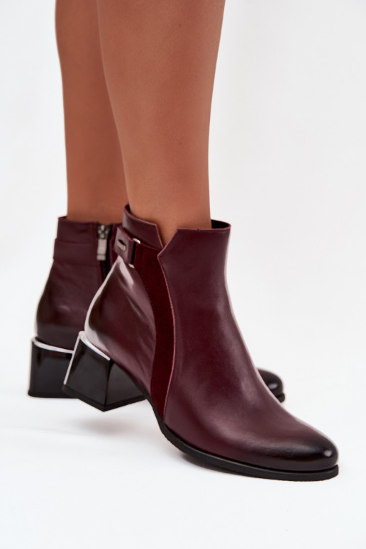 Botines de cuero para mujer con tacón en burdeos Zazoo 60563