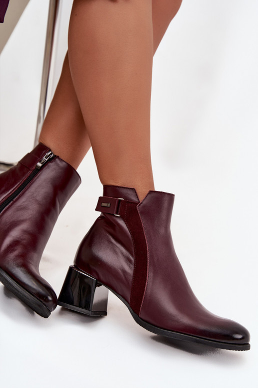 Botines de cuero para mujer con tacón en burdeos Zazoo 60563