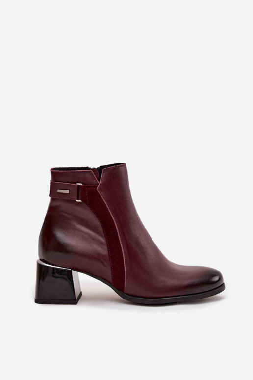 Botines de cuero para mujer con tacón en burdeos Zazoo 60563