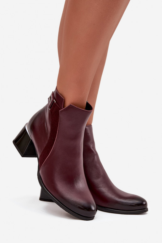 Botines de cuero para mujer con tacón en burdeos Zazoo 60563