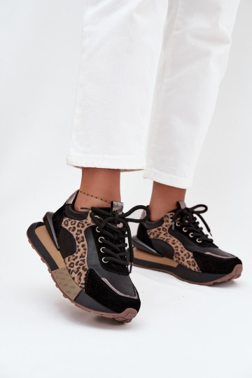 Zapatillas de mujer de cuero con plataforma y estampado de leopardo en negro Artiker 55C0134 2