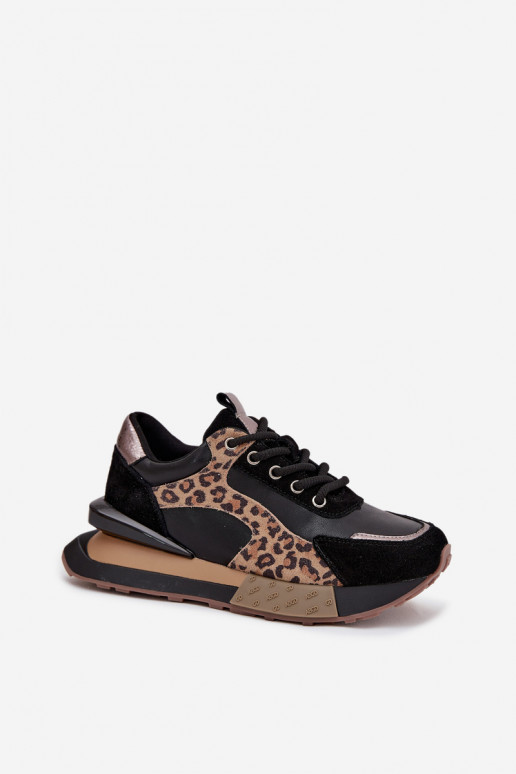 Zapatillas de mujer de cuero con plataforma y estampado de leopardo en negro Artiker 55C0134