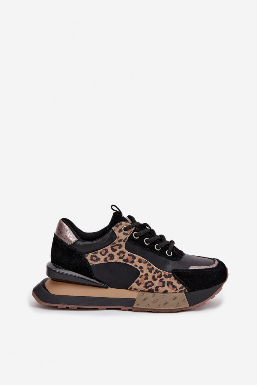 Zapatillas de mujer de cuero con plataforma y estampado de leopardo en negro Artiker 55C0134