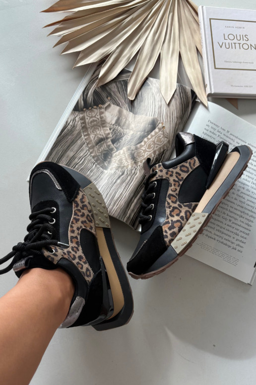 Zapatillas de mujer de cuero con plataforma y estampado de leopardo en negro Artiker 55C0134