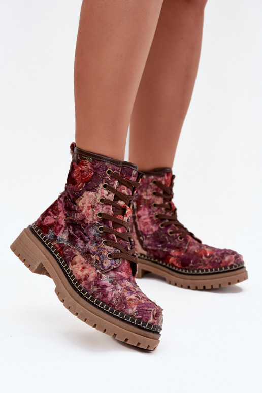 Botines de mujer estampados en burdeos Artiker 57C1055