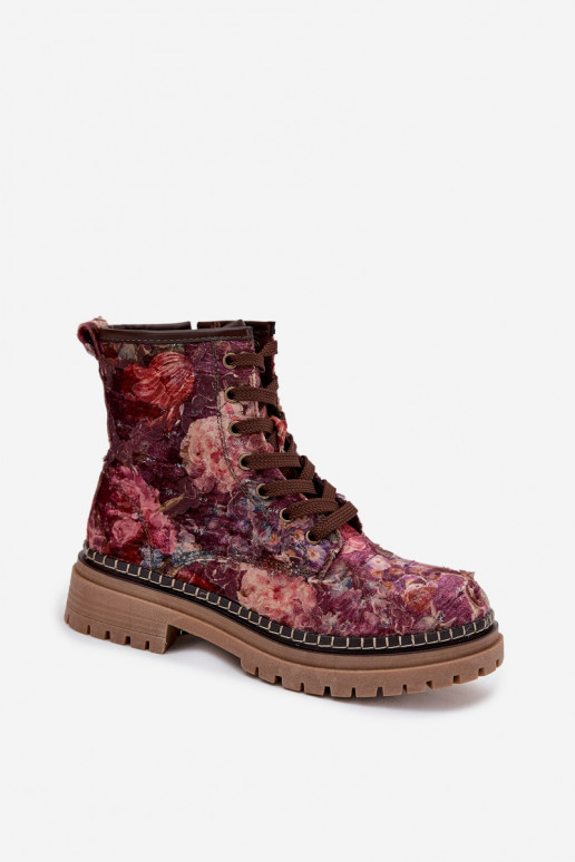 Botines de mujer estampados en burdeos Artiker 57C1055