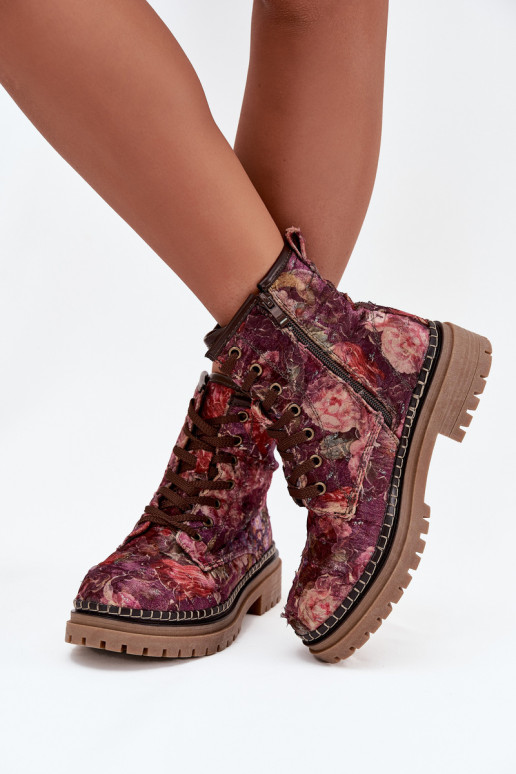 Botines de mujer estampados en burdeos Artiker 57C1055