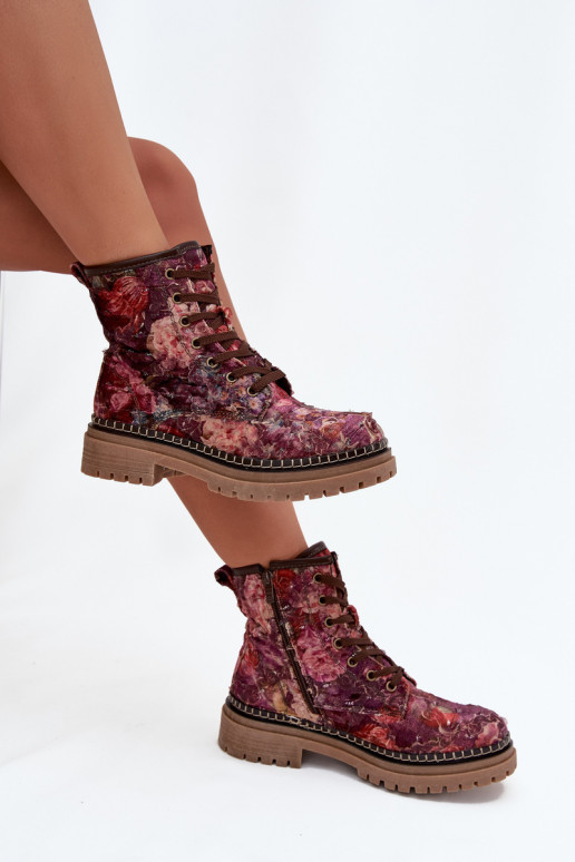 Botines de mujer estampados en burdeos Artiker 57C1055