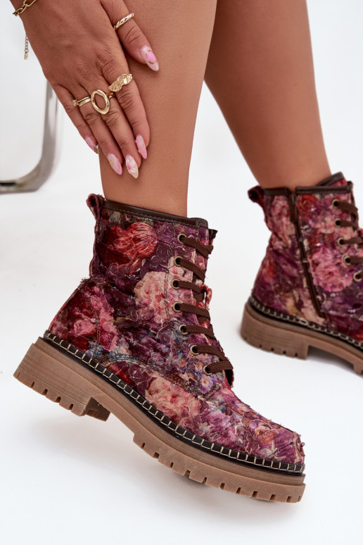 Botines de mujer estampados en burdeos Artiker 57C1055