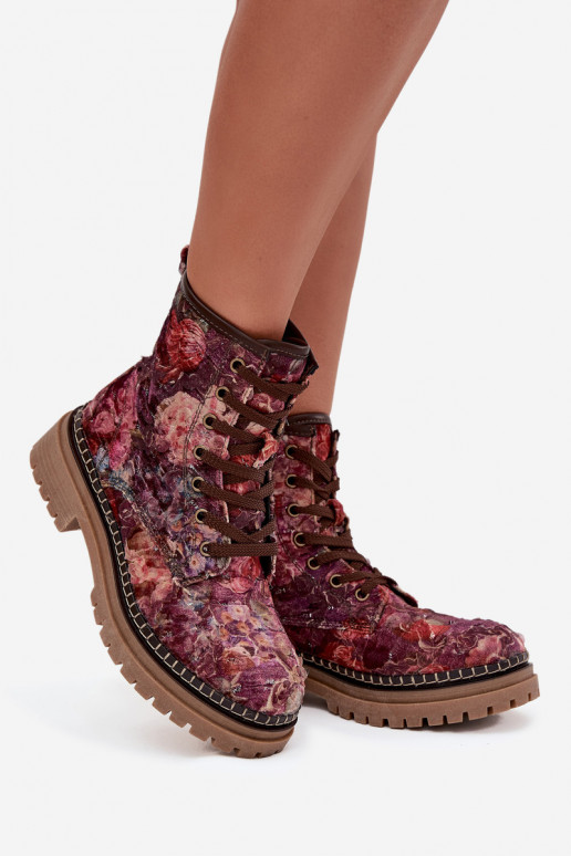 Botines de mujer estampados en burdeos Artiker 57C1055