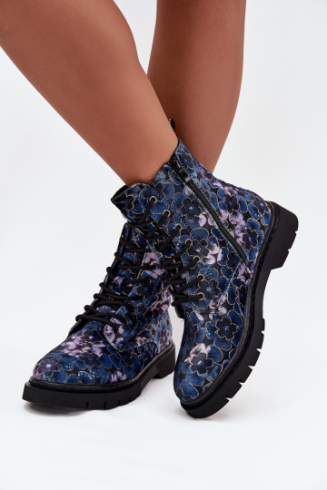 Botines de mujer cálidos con flores en azul oscuro Artiker 57C1052