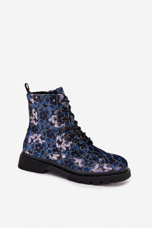 Botines de mujer cálidos con flores en azul oscuro Artiker 57C1052