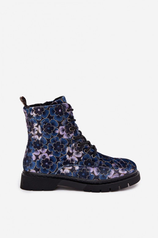 Botines de mujer cálidos con flores en azul oscuro Artiker 57C1052