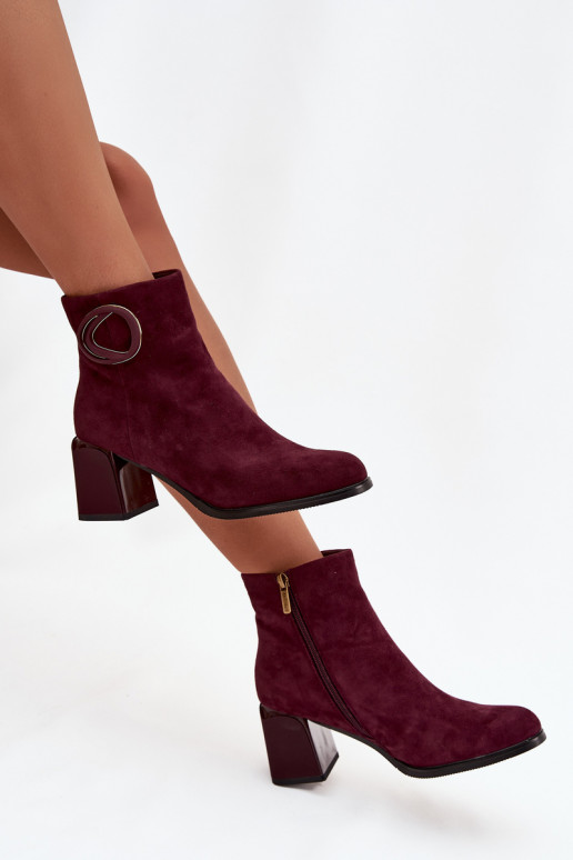 Botines cálidos de mujer en ante sintético con detalles decorativos en burdeos Artiker 57C0016