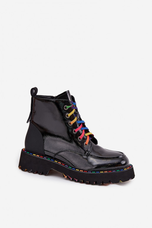 Botines de mujer de cuero con efecto charol en negro Artiker 57C0064
