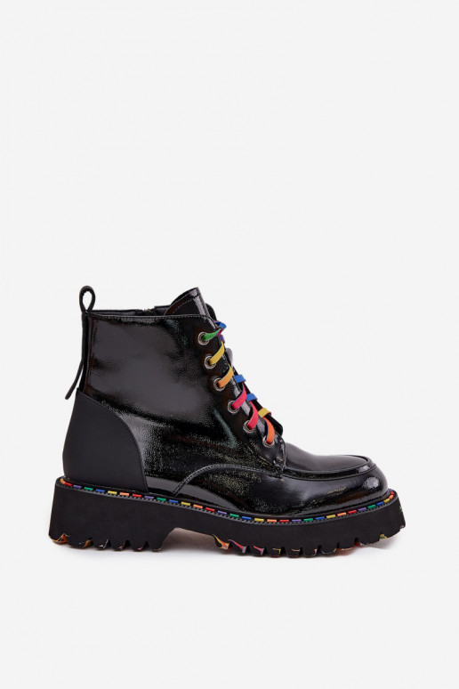 Botines de mujer de cuero con efecto charol en negro Artiker 57C0064