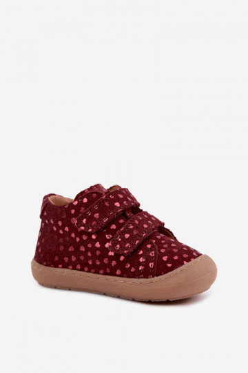 Zapatos de ante para niños burdeos Barefoot con corazones Froddo G2130328-66