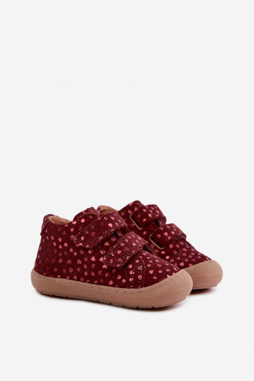 Zapatos de ante para niños burdeos Barefoot con corazones Froddo G2130328-66