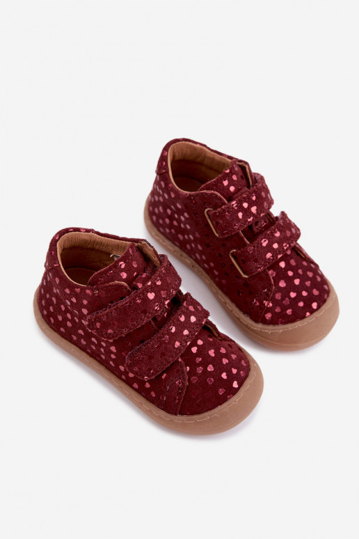 Zapatos de ante para niños burdeos Barefoot con corazones Froddo G2130328-66