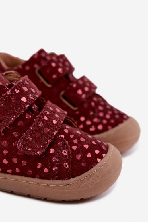 Zapatos de ante para niños burdeos Barefoot con corazones Froddo G2130328-66