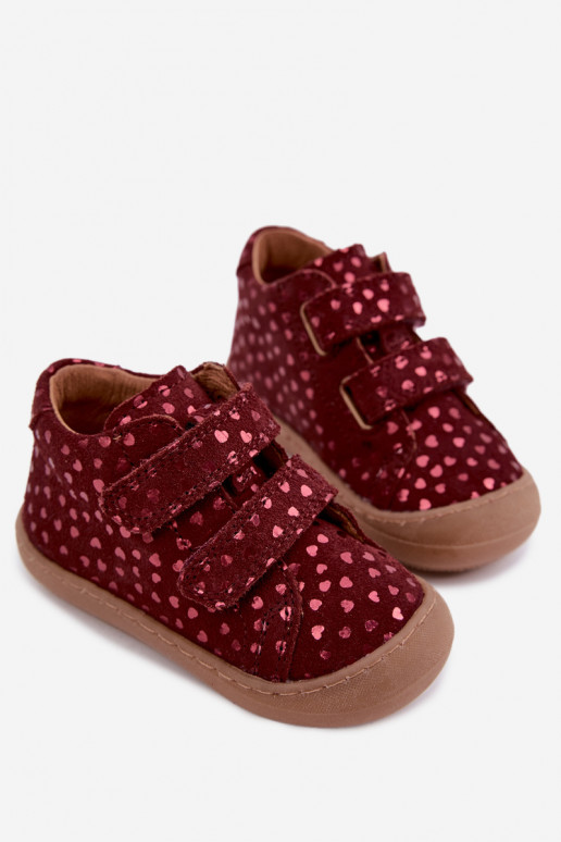Zapatos de ante para niños burdeos Barefoot con corazones Froddo G2130328-66