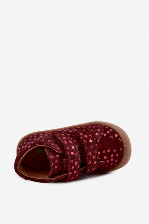Zapatos de ante para niños burdeos Barefoot con corazones Froddo G2130328-66