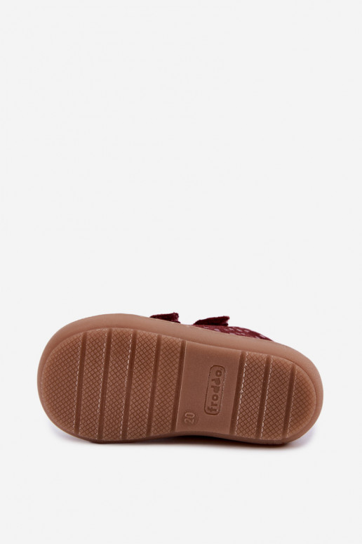 Zapatos de ante para niños burdeos Barefoot con corazones Froddo G2130328-66