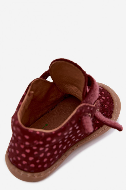 Zapatos de ante para niños burdeos Barefoot con corazones Froddo G2130328-66