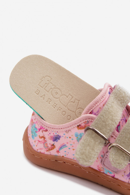 Zapatillas para niños rosas Barefoot Unicornios Froddo Canvas G1700440-26