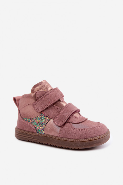 Zapatos de ante para niños rosas Barefoot con brillo Froddo G2110157-5