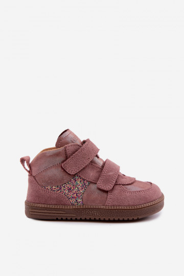 Zapatos de ante para niños rosas Barefoot con brillo Froddo G2110157-5 2