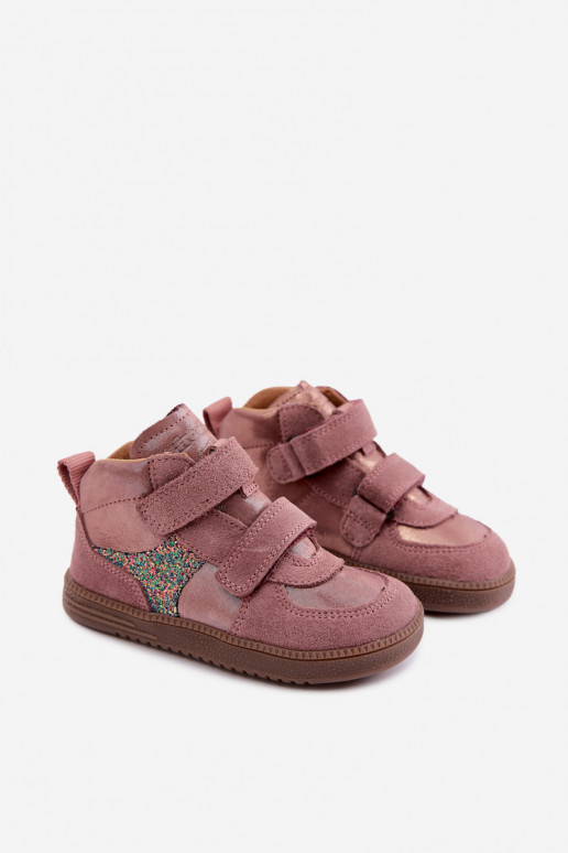 Zapatos de ante para niños rosas Barefoot con brillo Froddo G2110157-5
