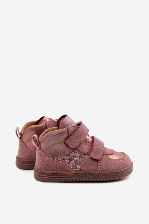 Zapatos de ante para niños rosas Barefoot con brillo Froddo G2110157-5