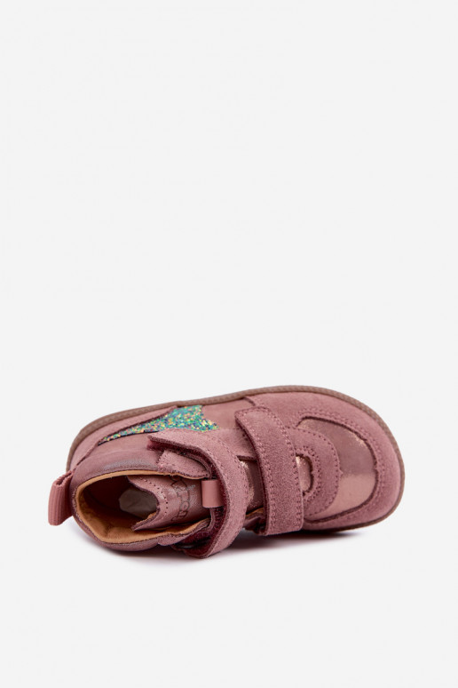 Zapatos de ante para niños rosas Barefoot con brillo Froddo G2110157-5