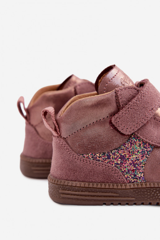 Zapatos de ante para niños rosas Barefoot con brillo Froddo G2110157-5